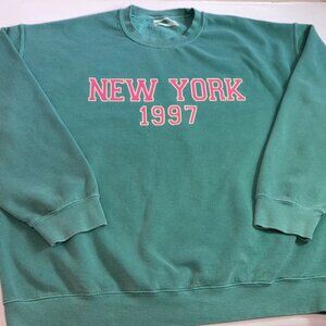 Anthropologie New York 1997  Oversized Crew Neck Sweatshirt Green Pink Sz M
